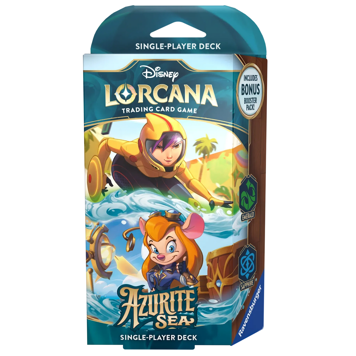 Disney Lorcana Azurite Sea Starter Deck Emerald & Sapphire Englisch Go Go Tomago Trixi 