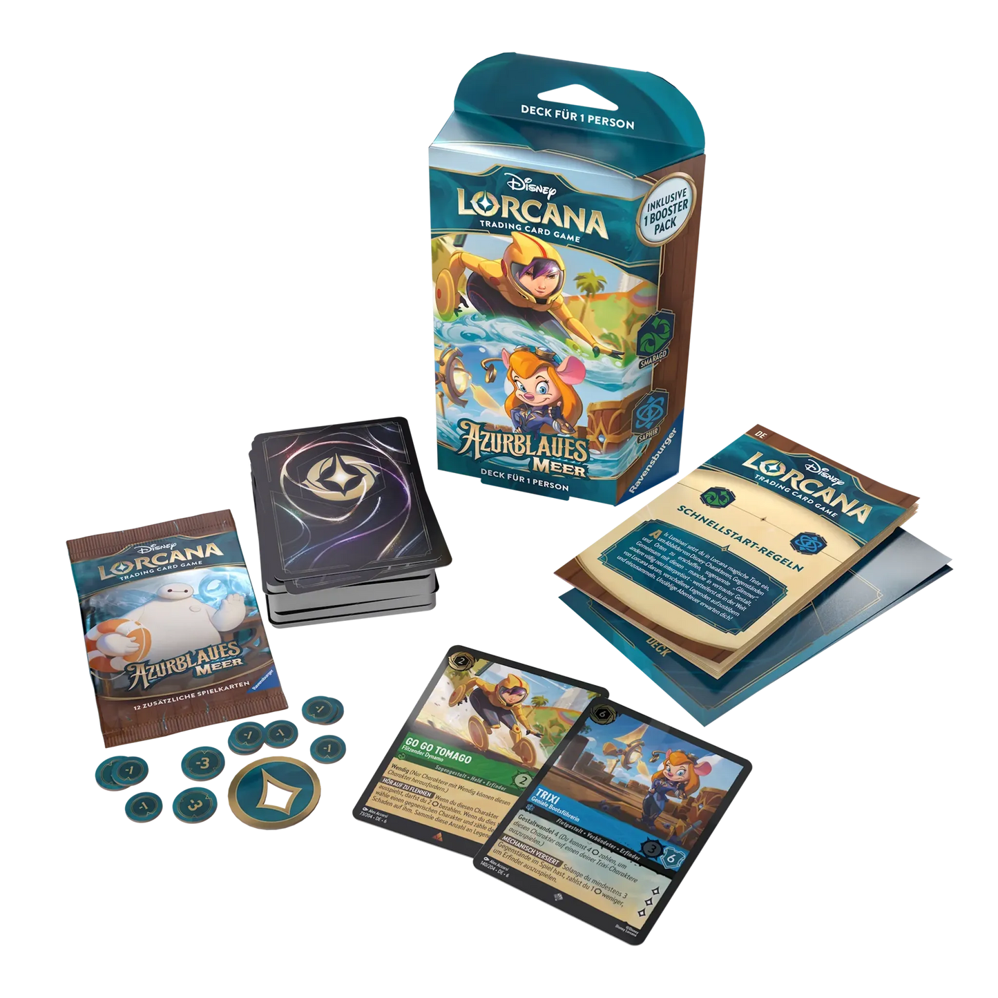 Disney Lorcana Azurblaues Meer Starter Decks Display Deutsch Go Go Tomago Trixi