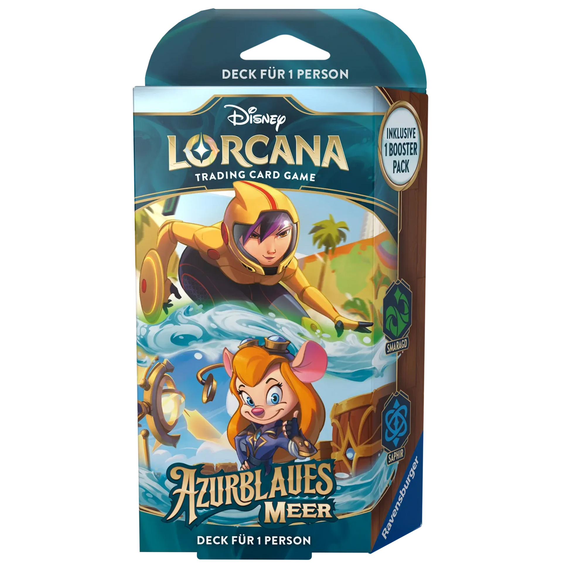 Disney Lorcana Azurblaues Meer Starter Deck Smaragd & Saphir Deutsch Go Go Tomago Trixi 