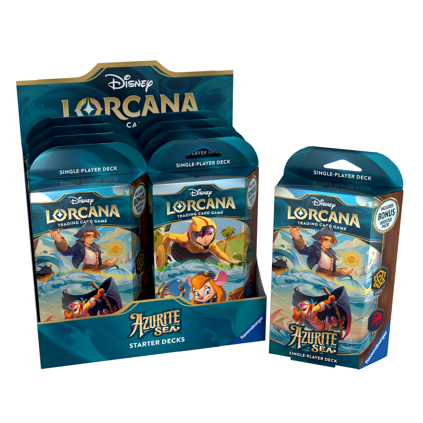 Disney Lorcana Azurite Sea Starter Decks Display Englisch Jim Hawkins Tigger Go Go Tomago Trixi