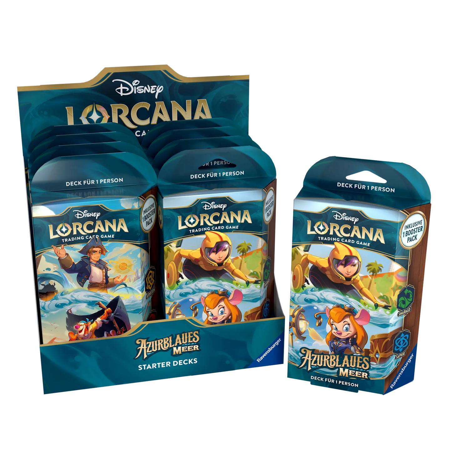 Disney Lorcana Azurblaues Meer Starter Decks Display Deutsch Jim Hawkins Tigger Go Go Tomago Trixi