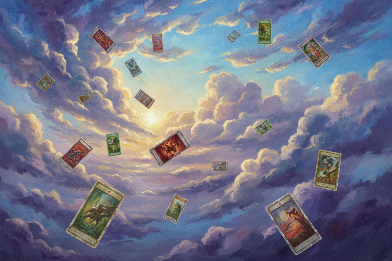 Fantasyhimmel mit herabfallenden Karten - Impressionistisch V3